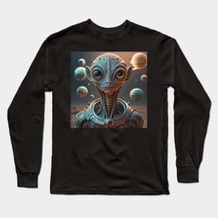 Extraterrestrial alien portrait smiling grey with ears Long Sleeve T-Shirt